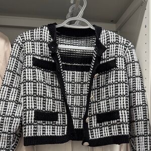 Stylish Two Piece Black and White Women's Jacket and Camisole